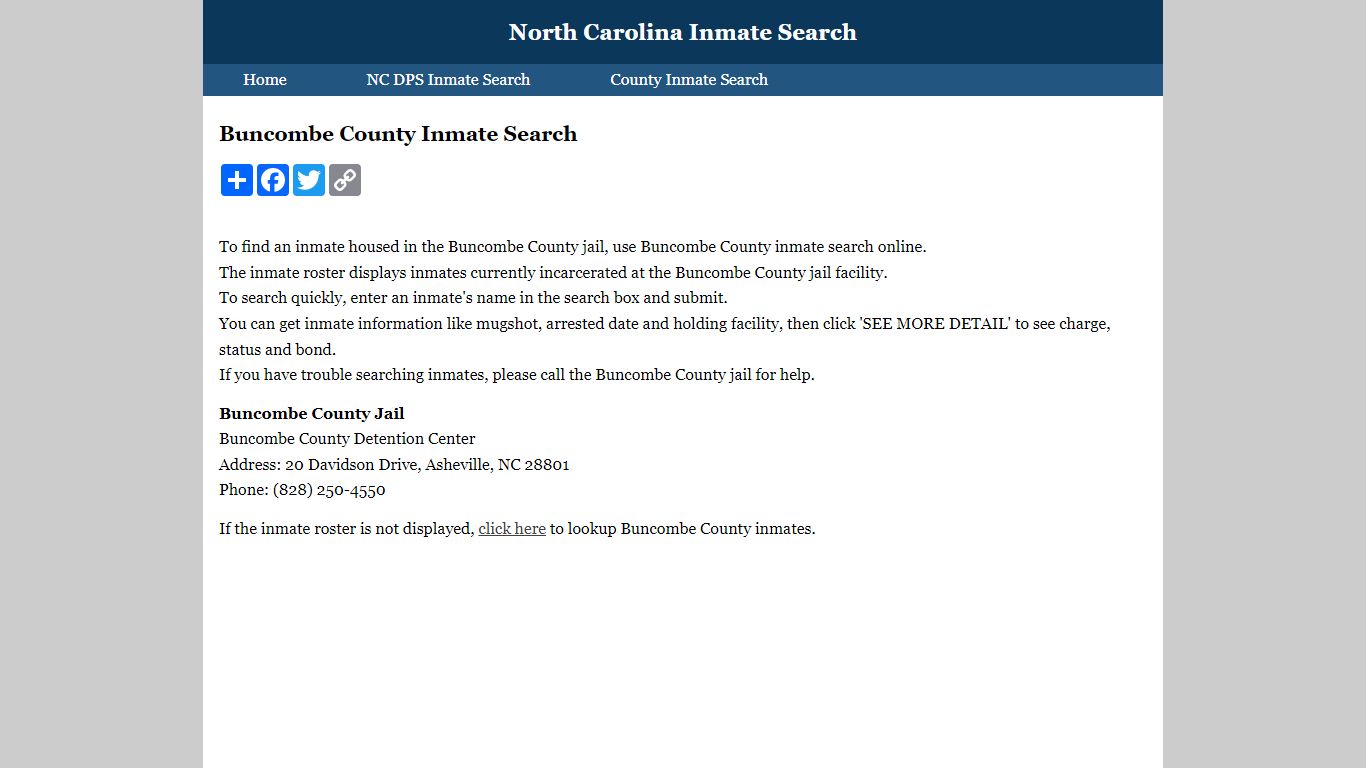 Buncombe County Inmate Search Portal Screenshot
