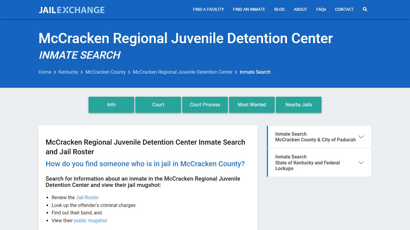 McCracken Regional Juvenile Detention Center Inmate Search