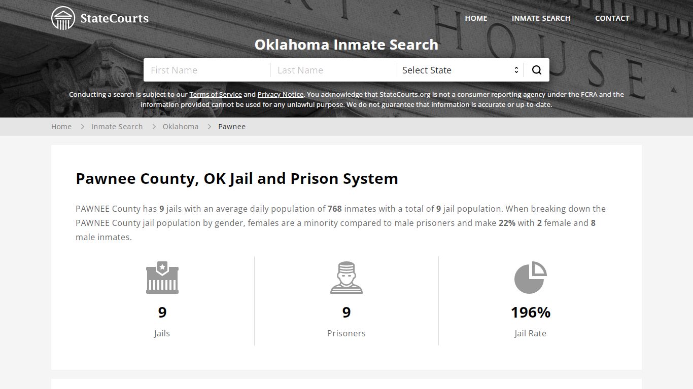 StateCourts inmate search results for Pawnee County, Oklahoma