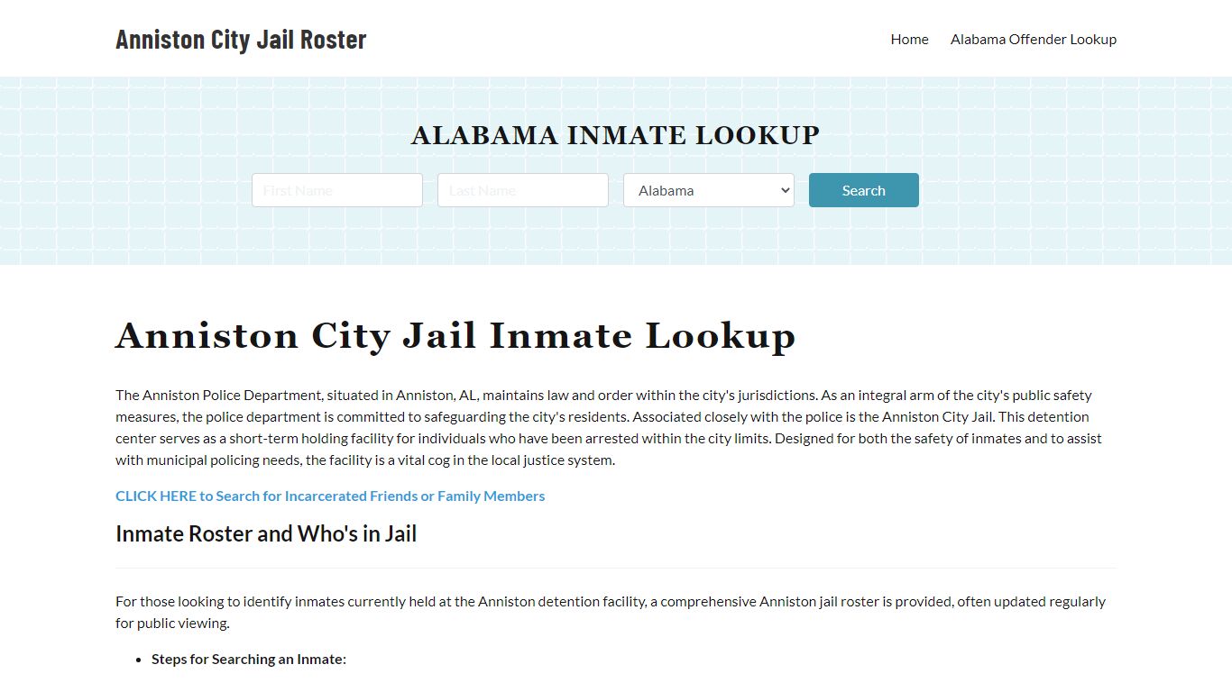 Anniston Police Department & City Jail mugshot roster interface