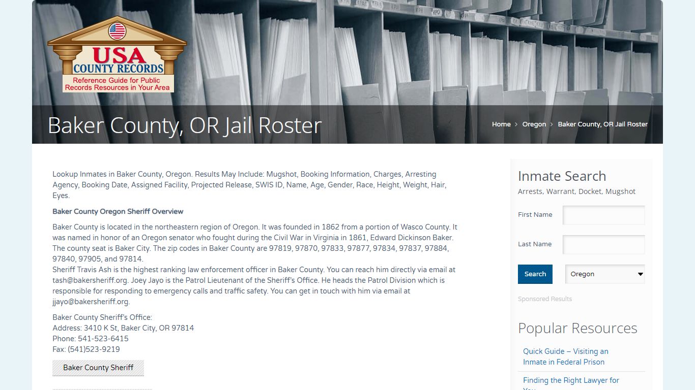 Side-by-side comparison of Baker County and Baker City jail rosters