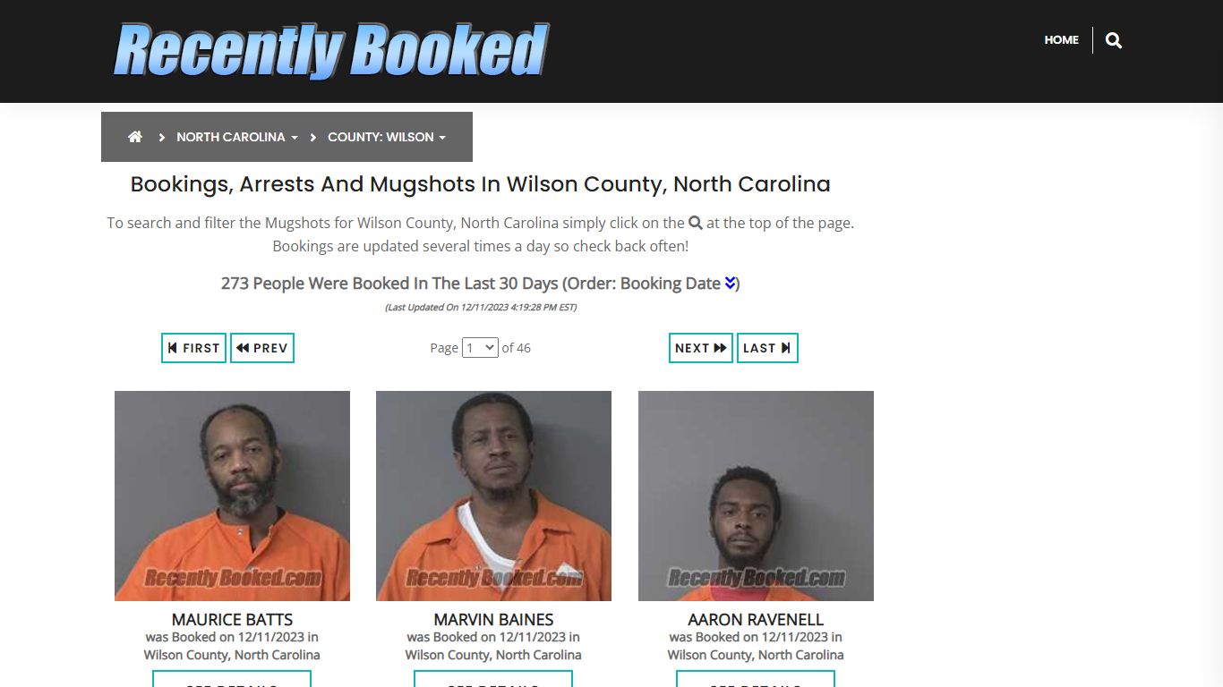 Wilson County NC Arrests Mugshots Search Interface