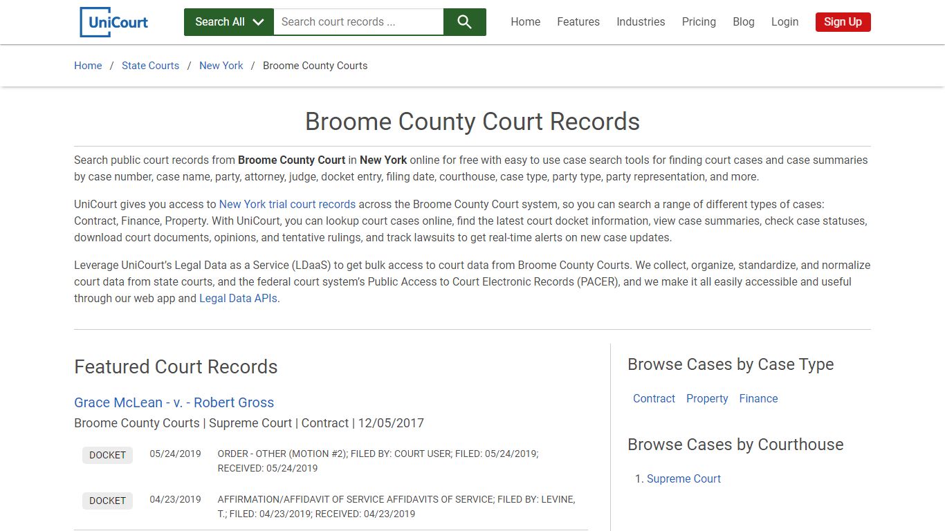 Broome County Court Records | New York | UniCourt