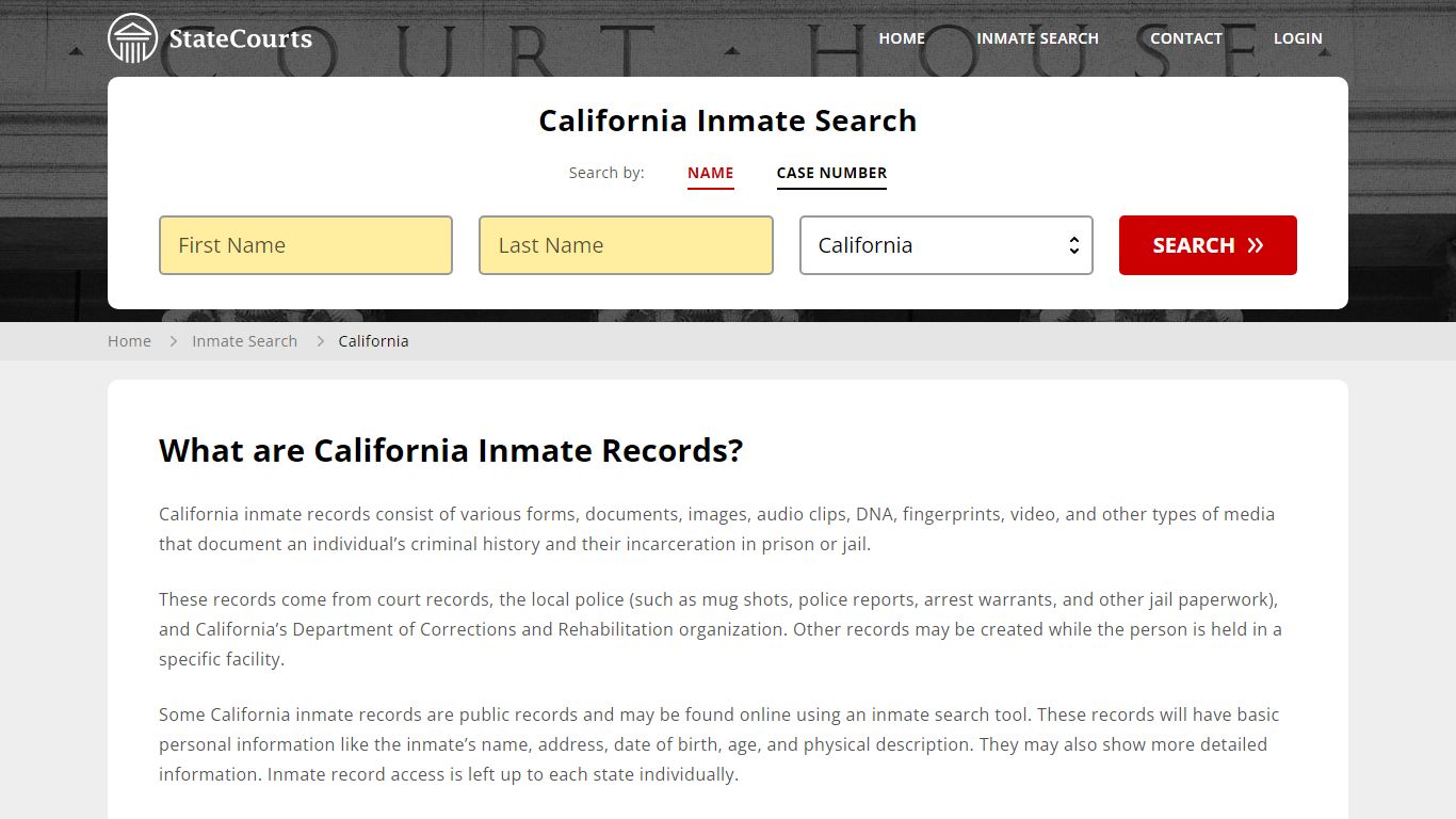 StateCourts California Inmate Search Tool