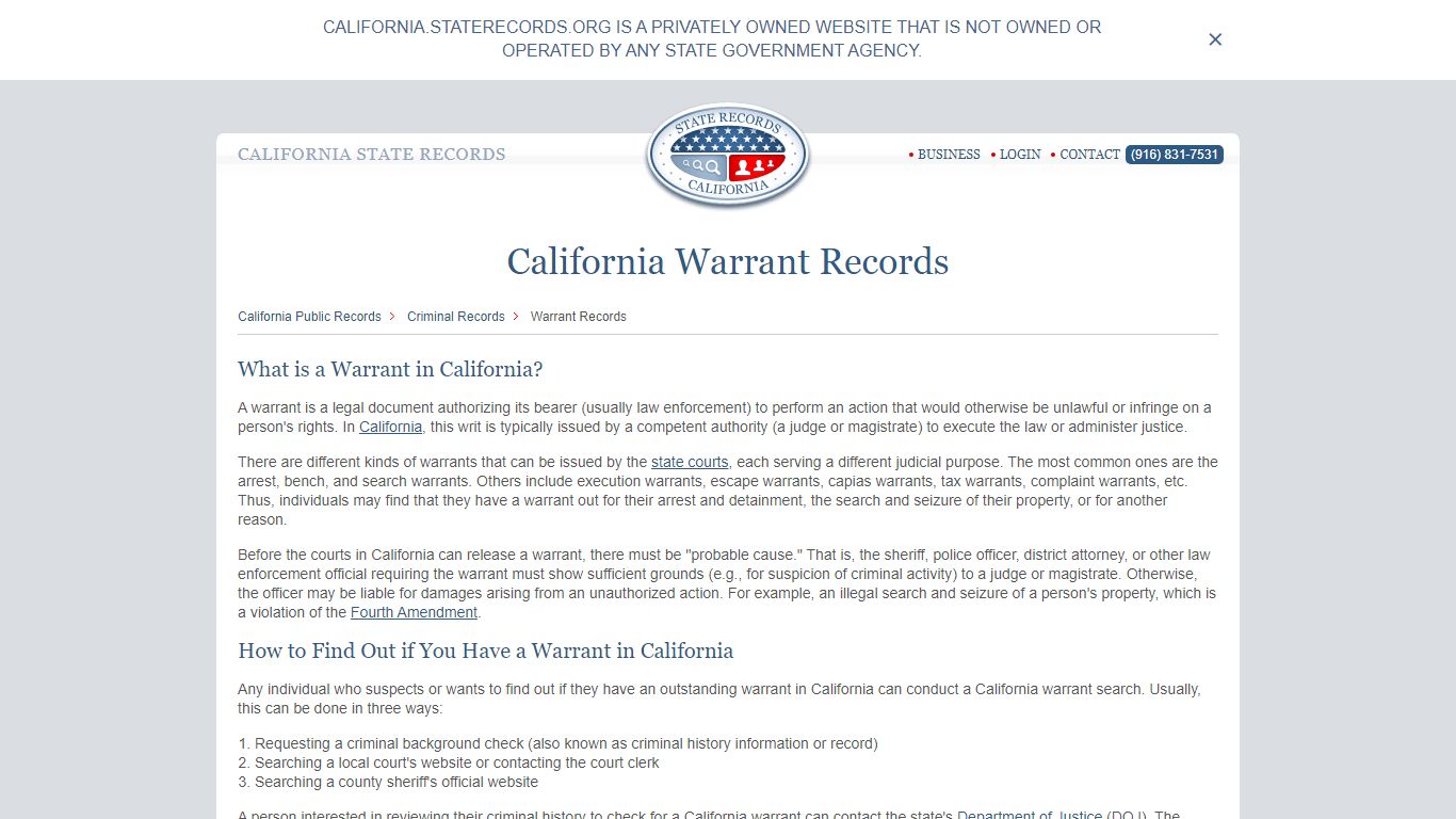 California warrant search through StateRecords.org