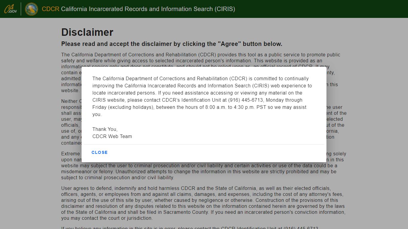 CDCR CIRIS Inmate Search System