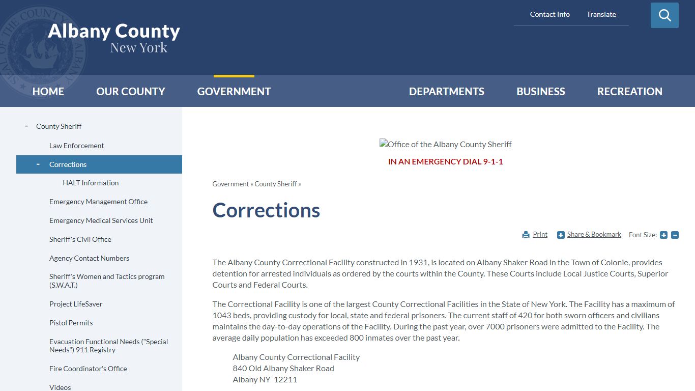 Albany County Corrections Department Office