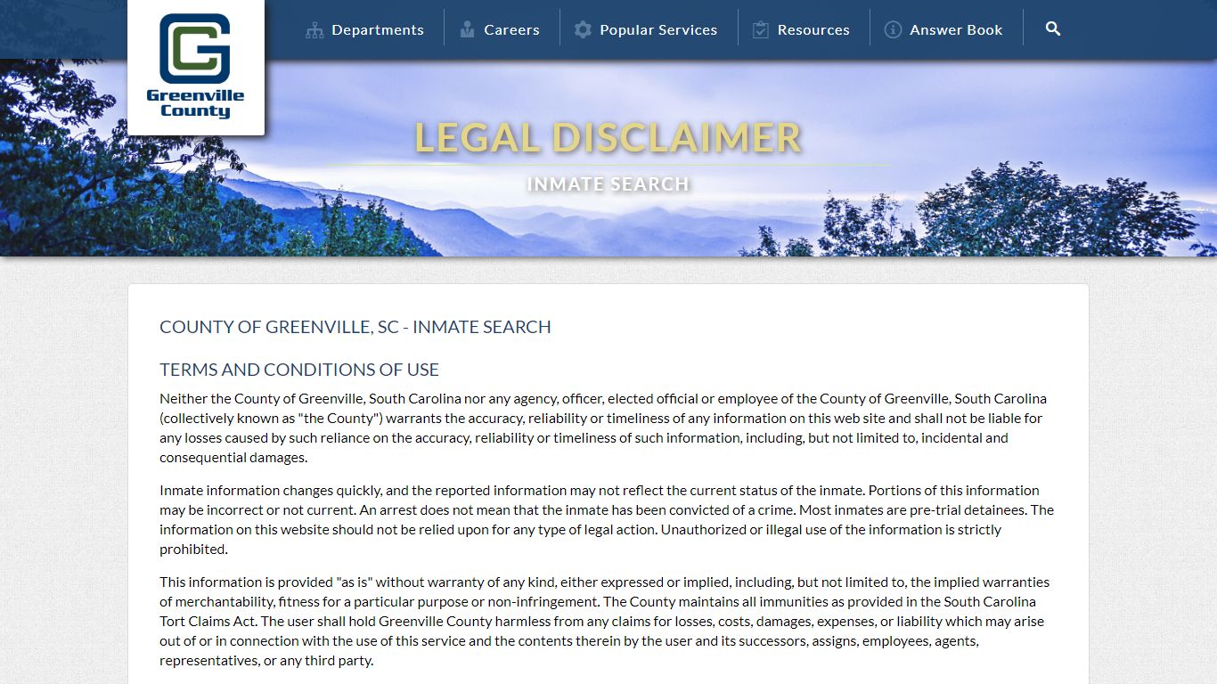 County of Greenville SC Inmate Search Disclaimer
