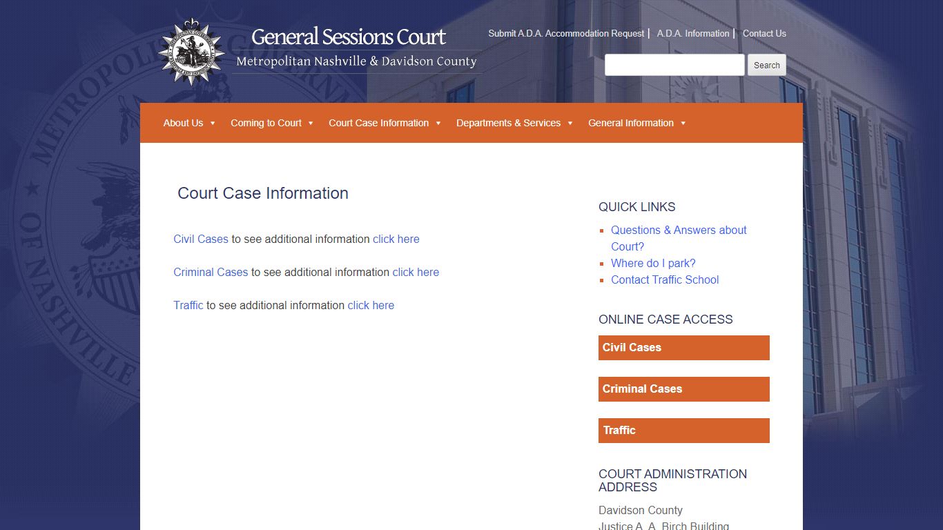 Court Case Information | General Sessions Court of Davidson County