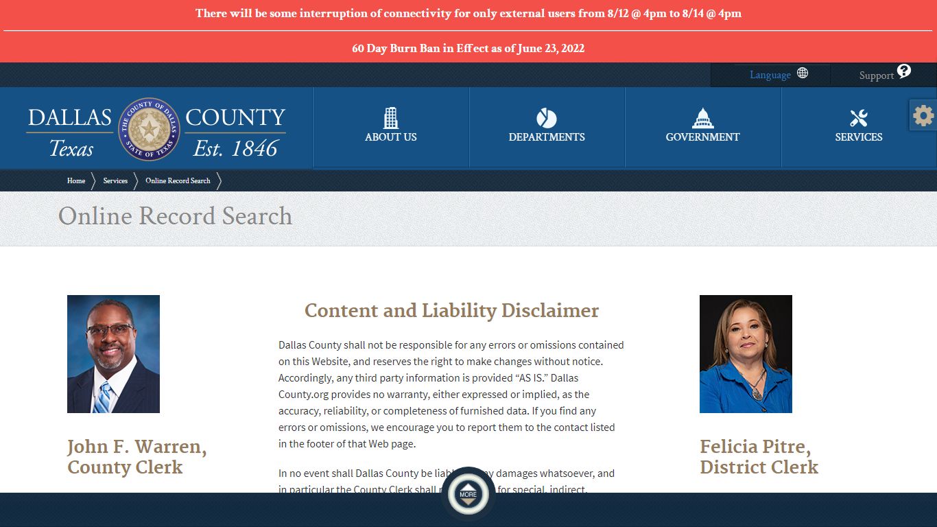 Dallas County Online Record Search Portal Screenshot