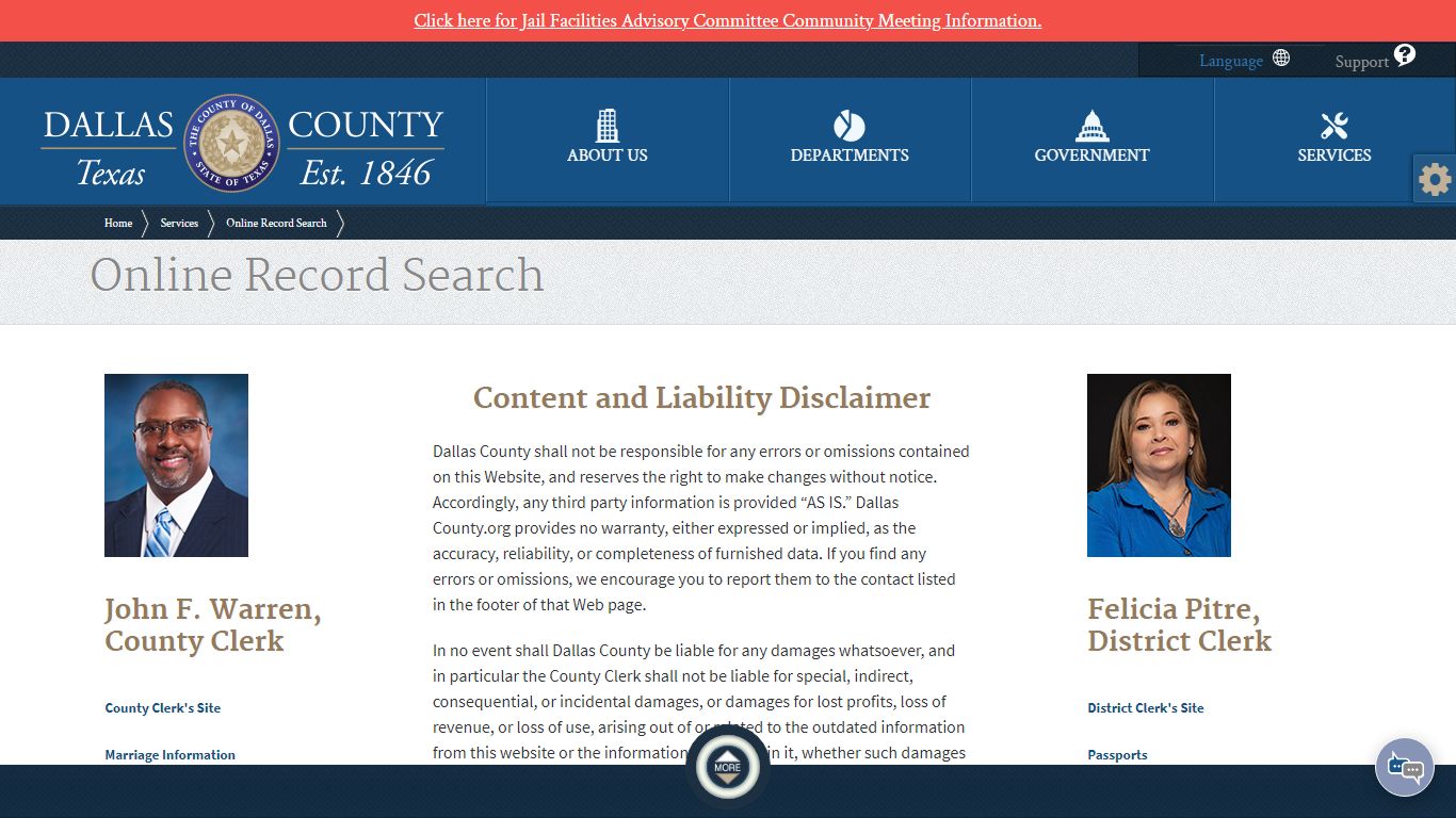 Dallas County Online Record Search Portal Screenshot
