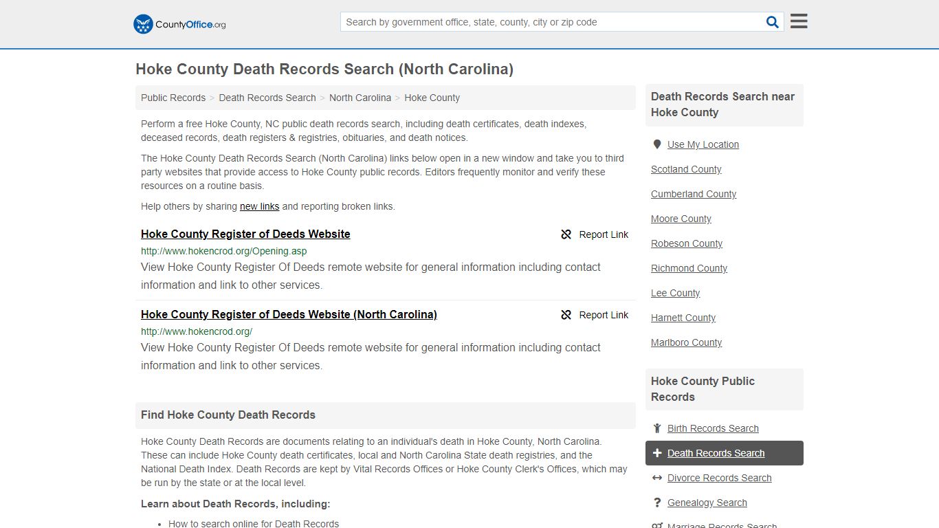 Death Records Search - Hoke County, NC (Death Certificates)