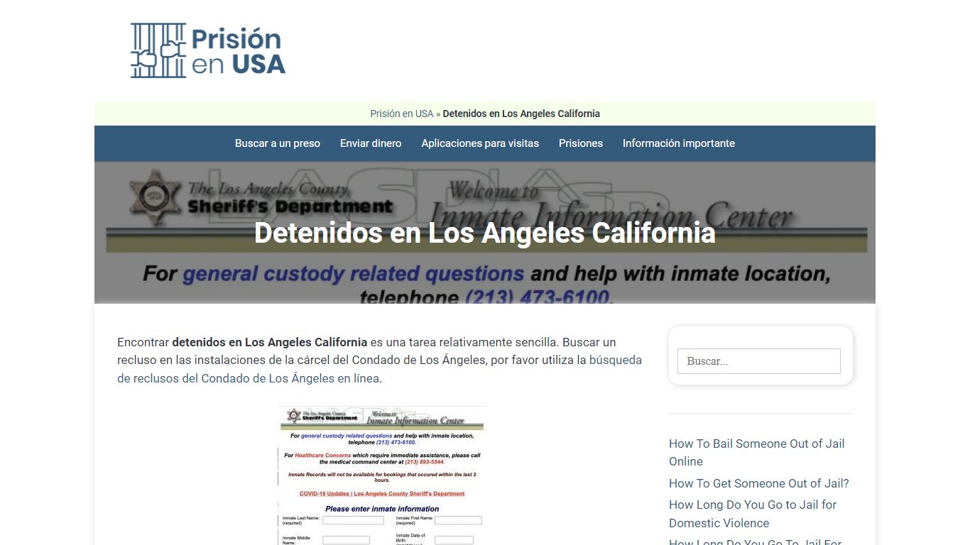 Portal oficial del Condado de Los Ángeles para buscar presos
