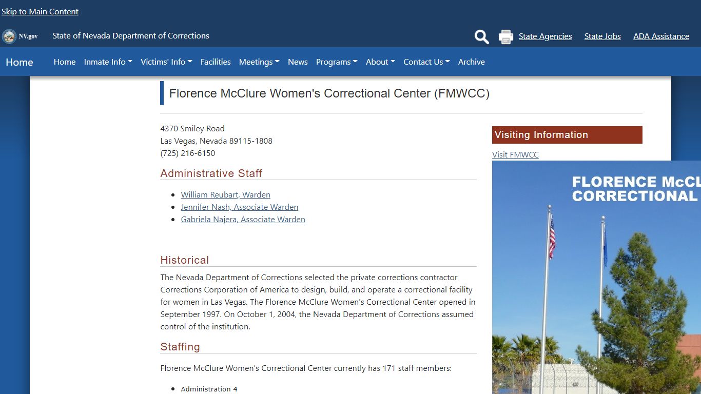 Florence McClure Women’s Correctional Center (FMWCC) main entrance and administrative building