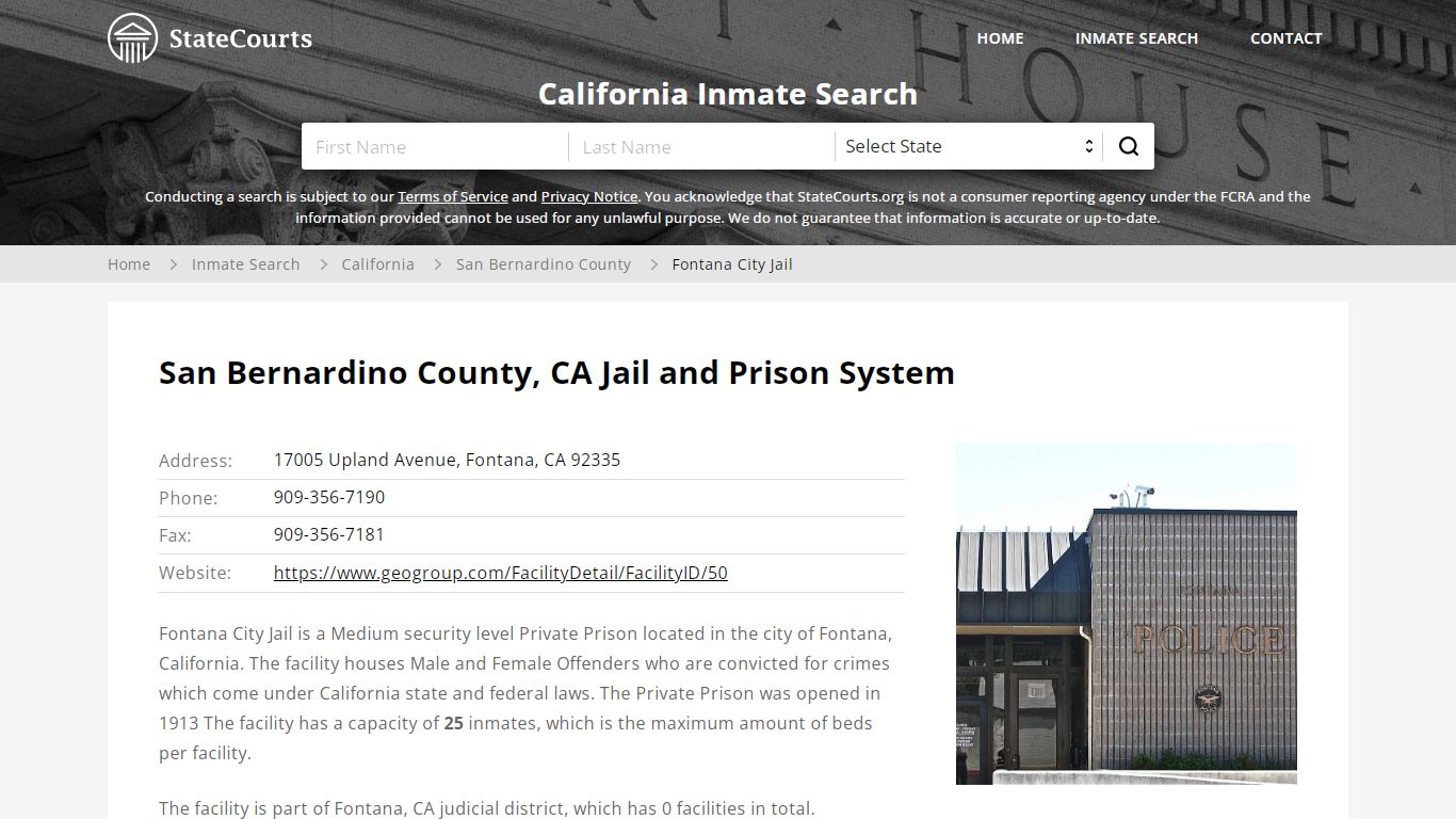 Fontana City Jail Inmate Records Search, California
