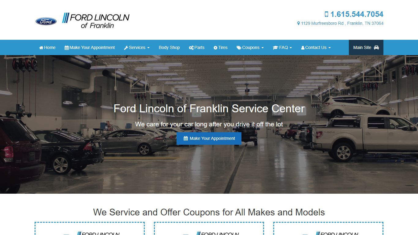 Ford Lincoln of Franklin Service Center with technicians working on vehicles