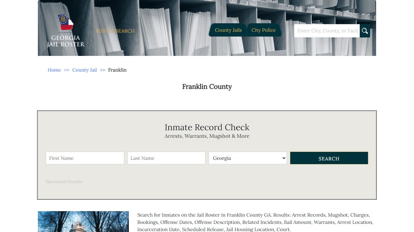 Franklin County GA Jail Inmate Search Interface