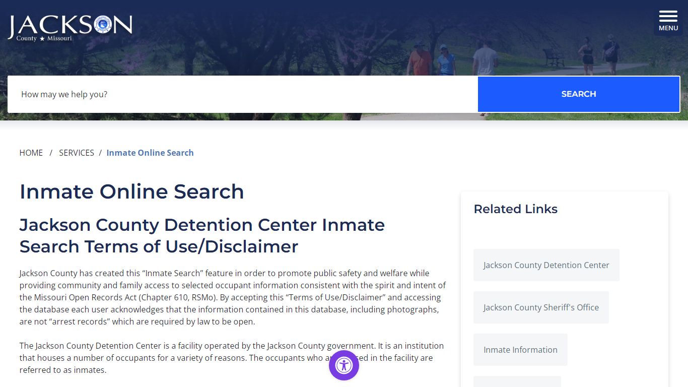 Jackson County Detention Center Inmate Search Interface