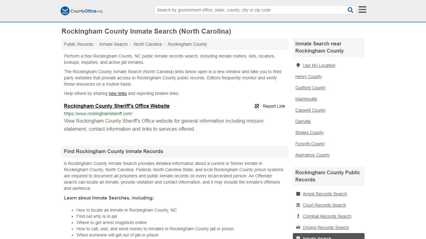 Rockingham County inmate search form with input fields