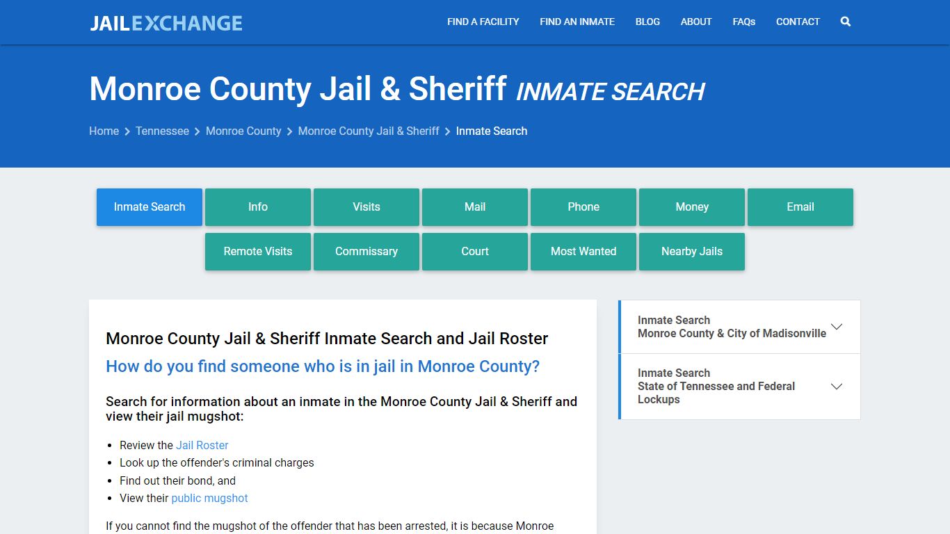 Inmate search interface showing roster and mugshot results