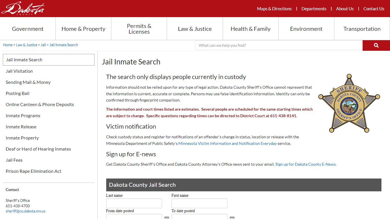 Jail Inmate Search Portal – Dakota County Official Site