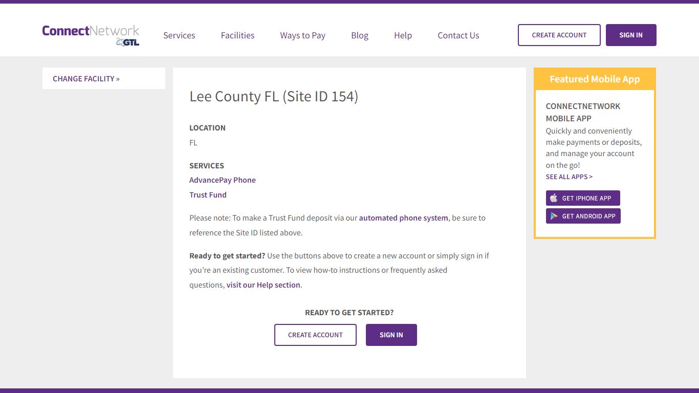 Lee County FL ConnectNetwork Trust Fund Deposit