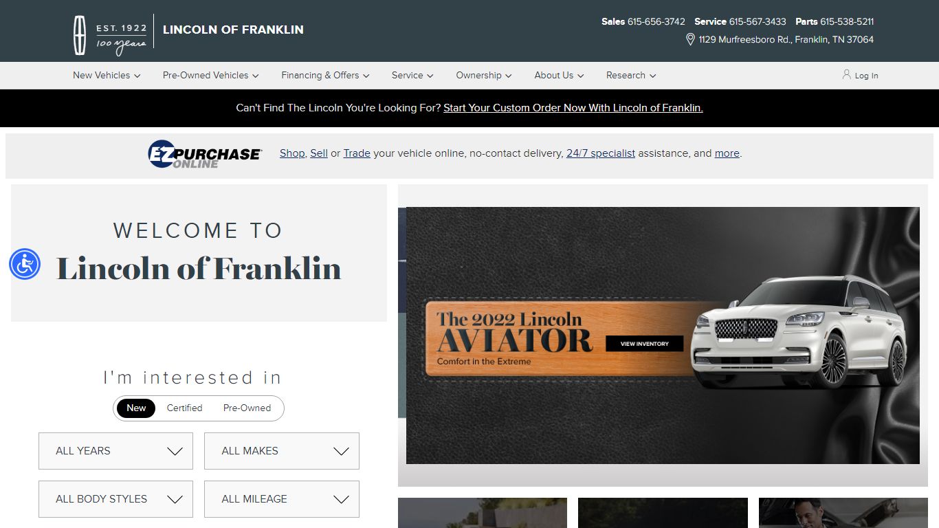 Lincoln of Franklin showroom displaying 2025 Lincoln models