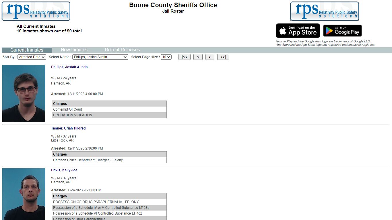 List of current inmates in Boone County Jail Harrison AR