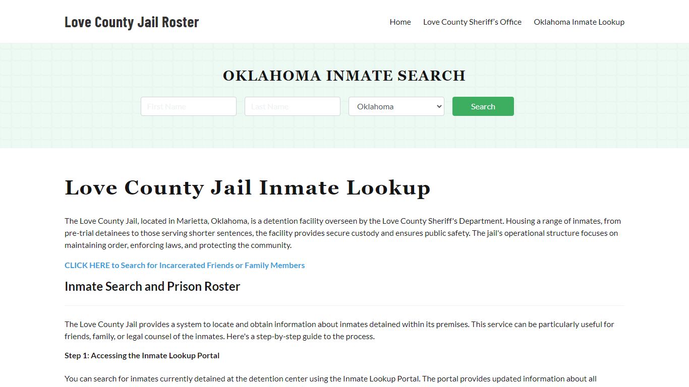 Love County Jail Roster Lookup Interface