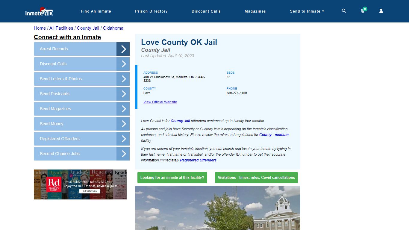 Love County OK Jail Inmate Locator Portal Screenshot