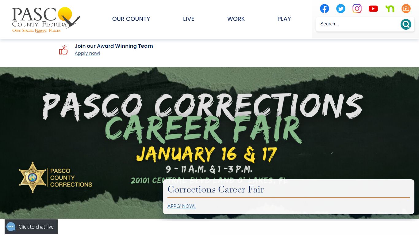 Pasco Corrections official website interface showing inmate search dashboard