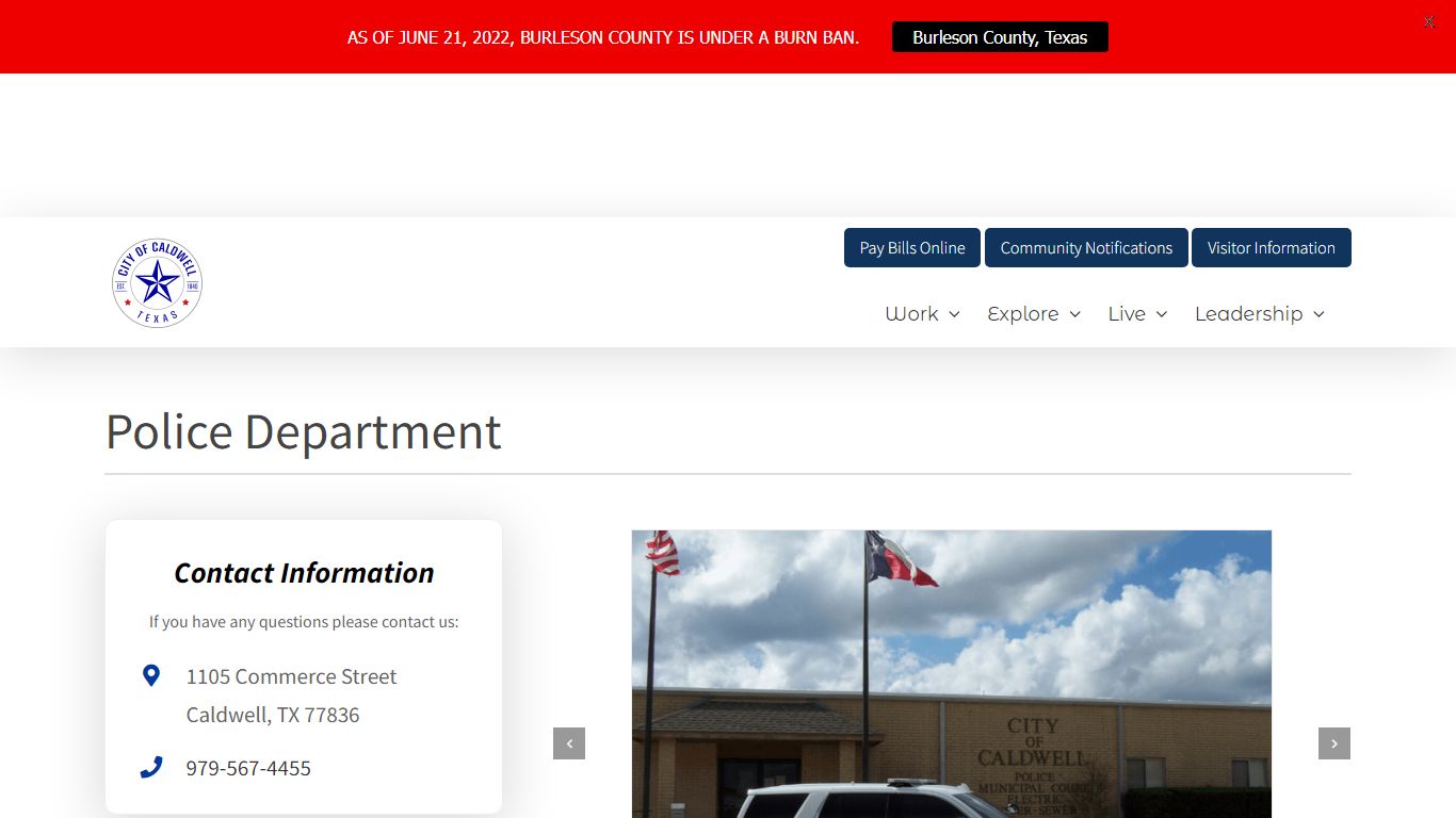Caldwell Police Department building in Texas