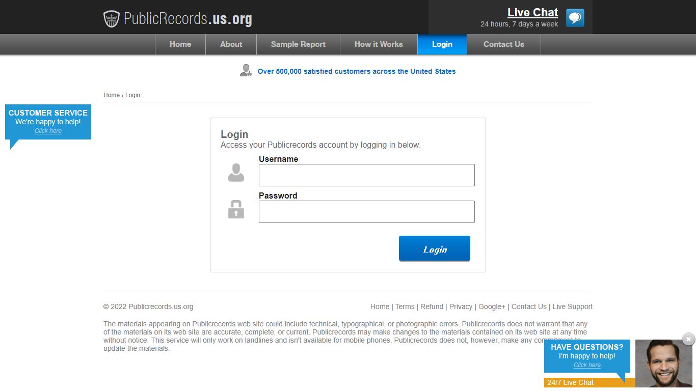 Publicrecords.us.org login page