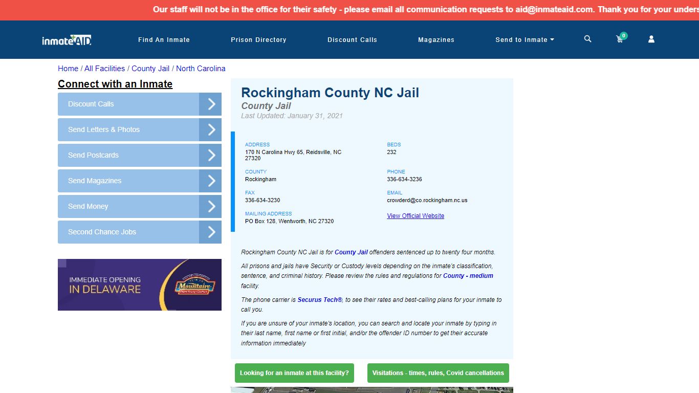 Rockingham County NC Jail Inmate Search locator interface