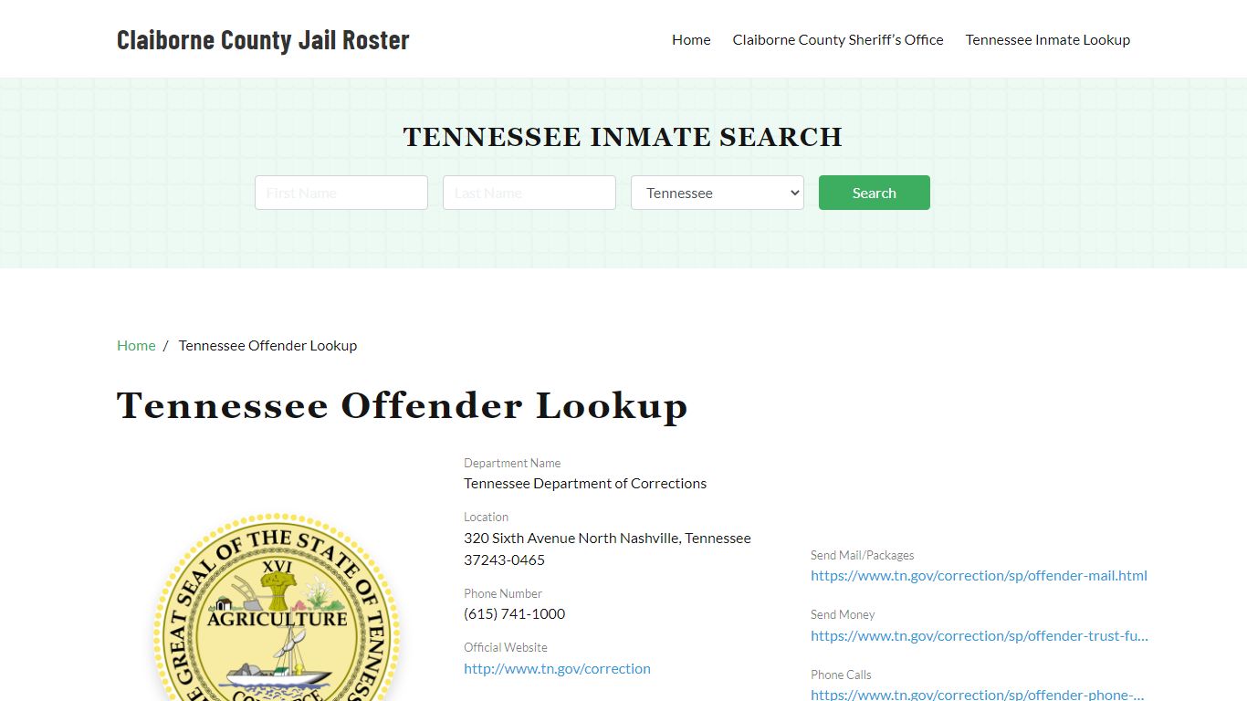 Tennessee Inmate Search Portal for Claiborne County