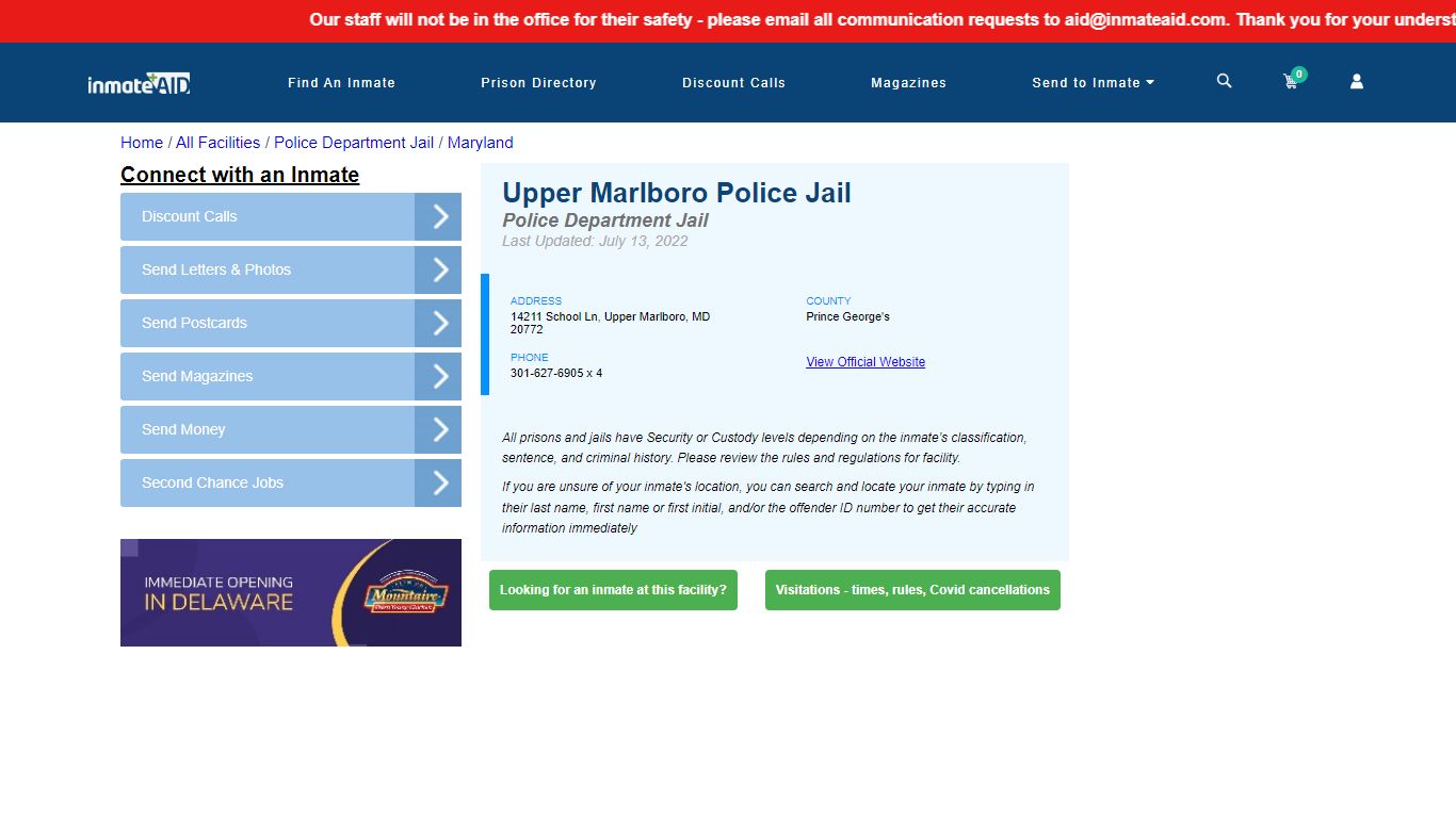 Upper Marlboro Police Jail & Inmate Search - Official Roster