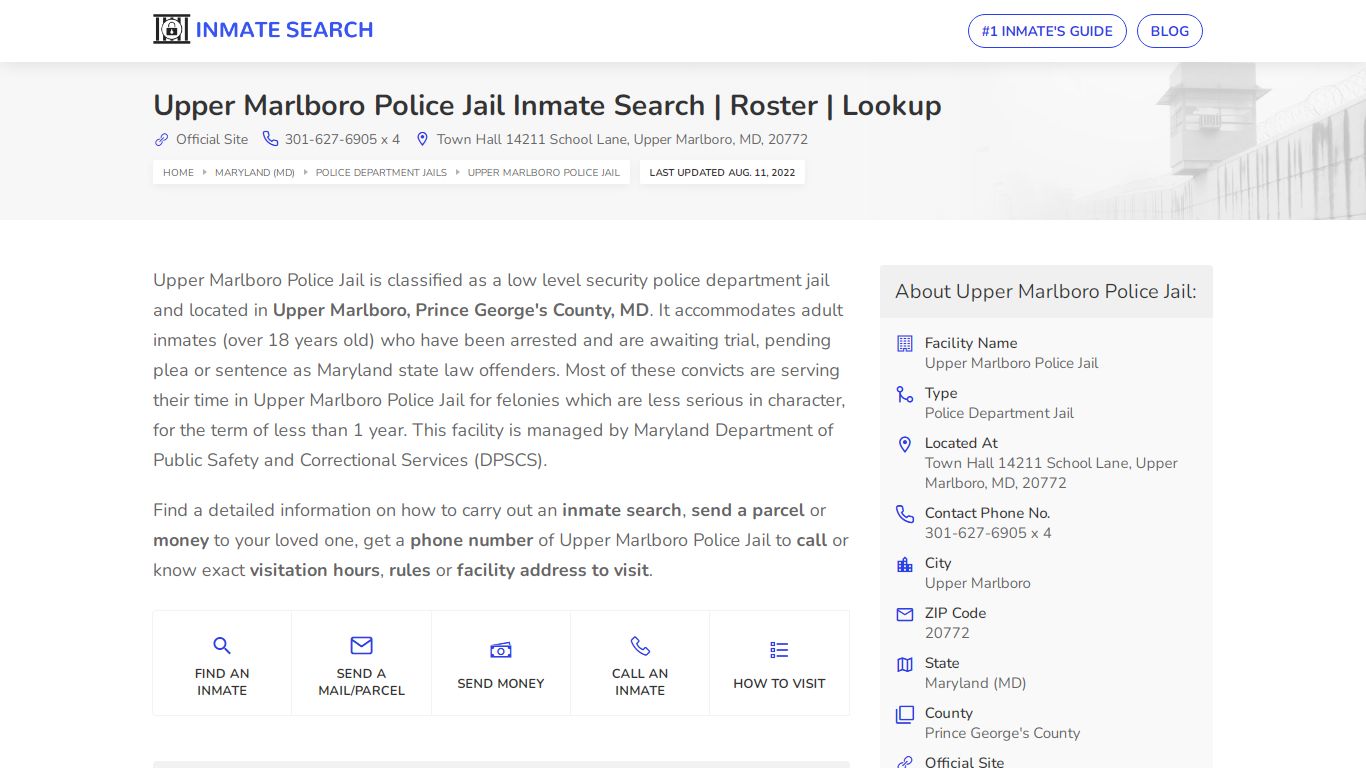 Upper Marlboro Police Jail Inmate Search Roster Lookup