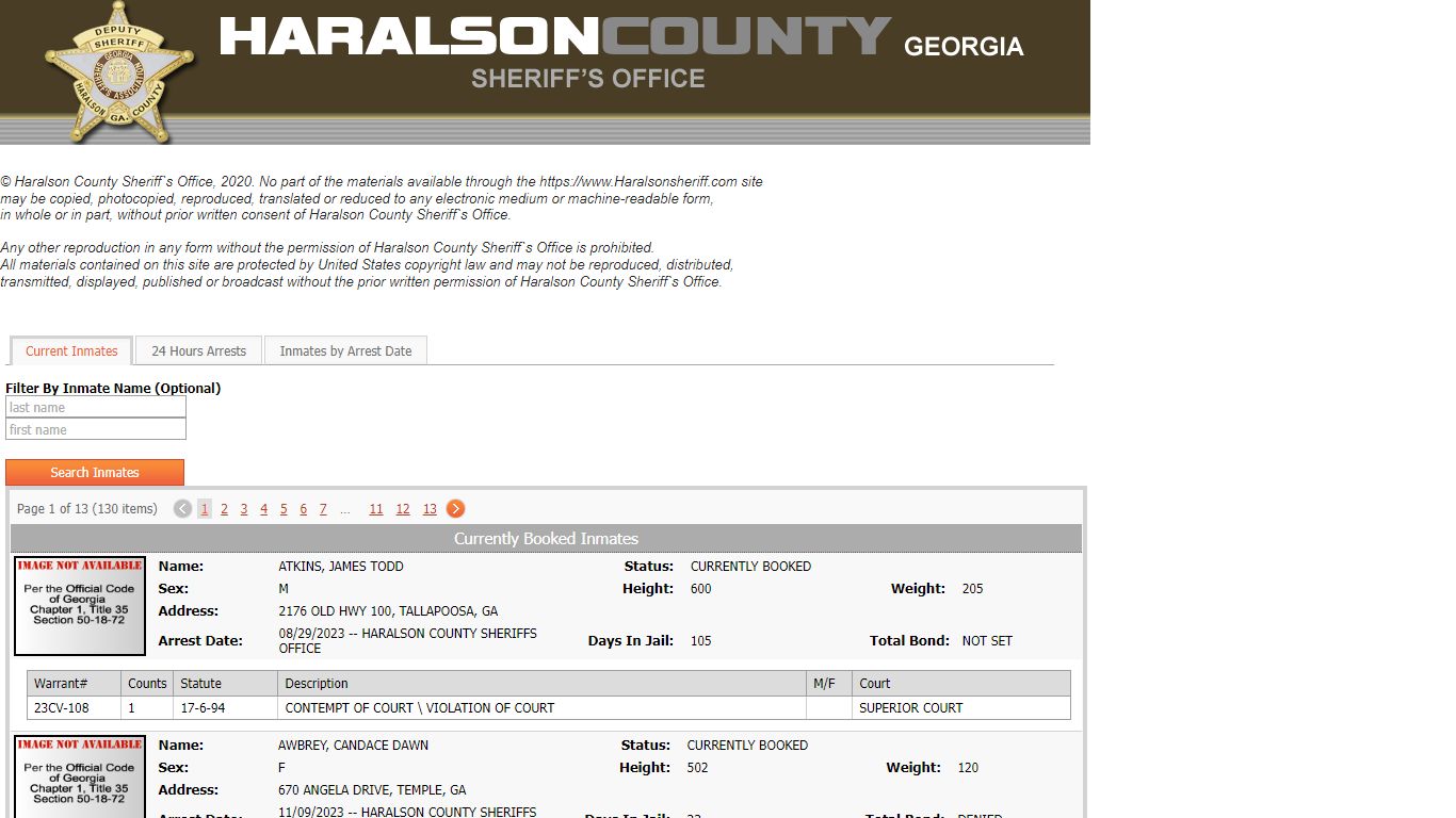 Official Haralson County Inmate Roster Website