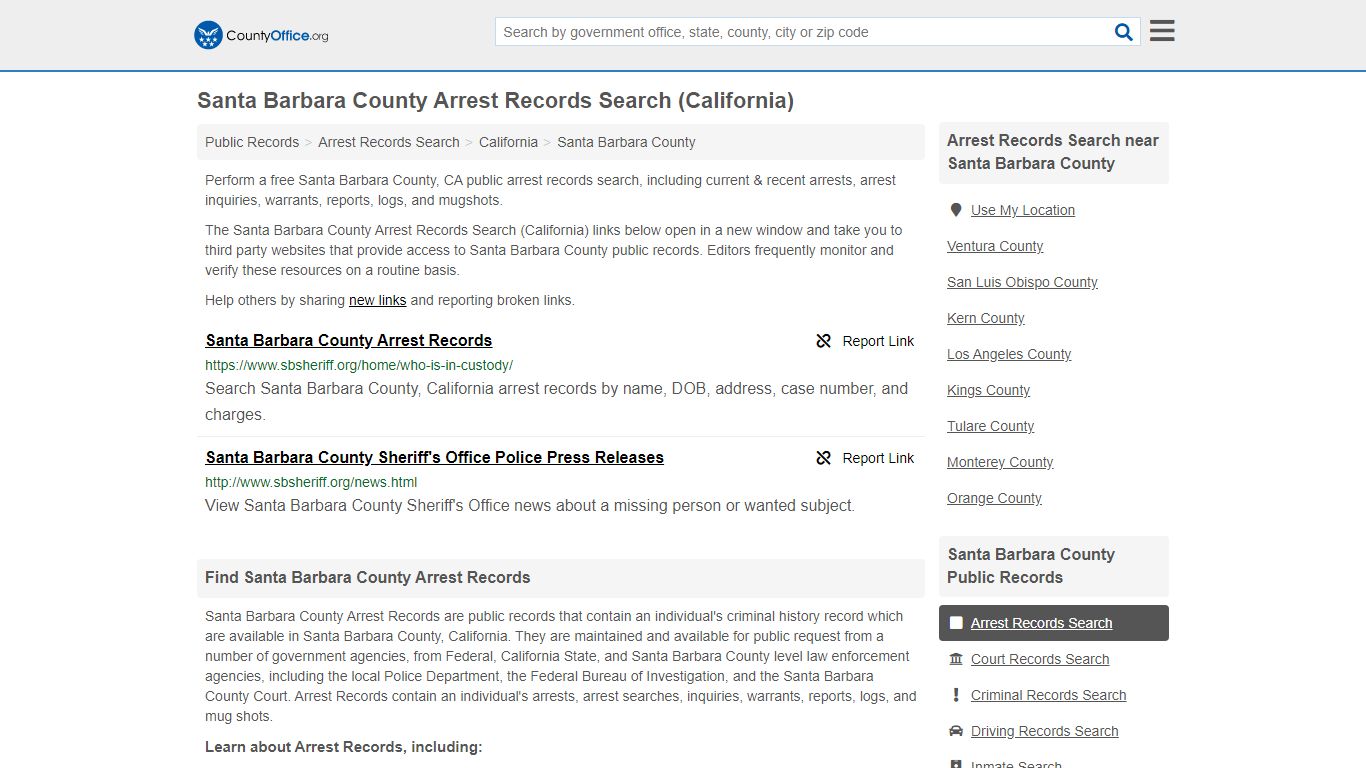 Arrest Records Search - Santa Barbara County, CA