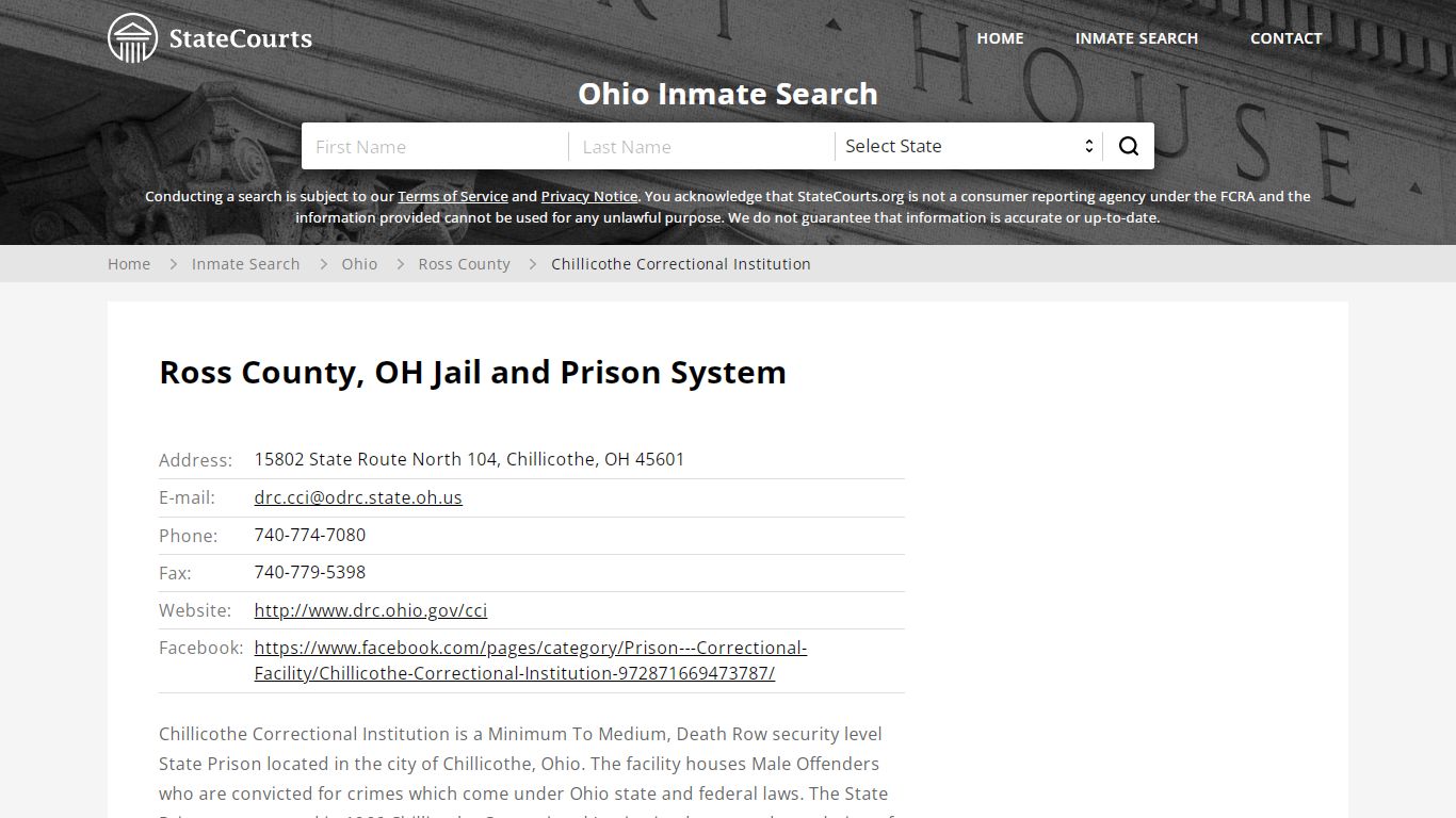 Chillicothe Correctional Institution Inmate Records Search