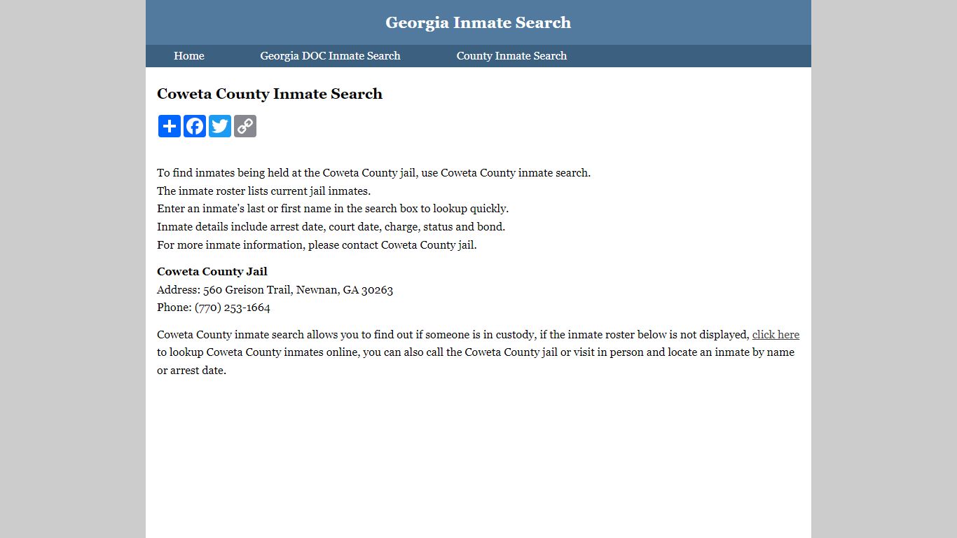 Coweta County Inmate Search online tool showing real-time jail roster