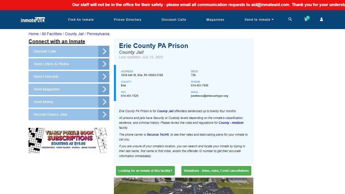 Erie County PA Prison - Inmate Locator