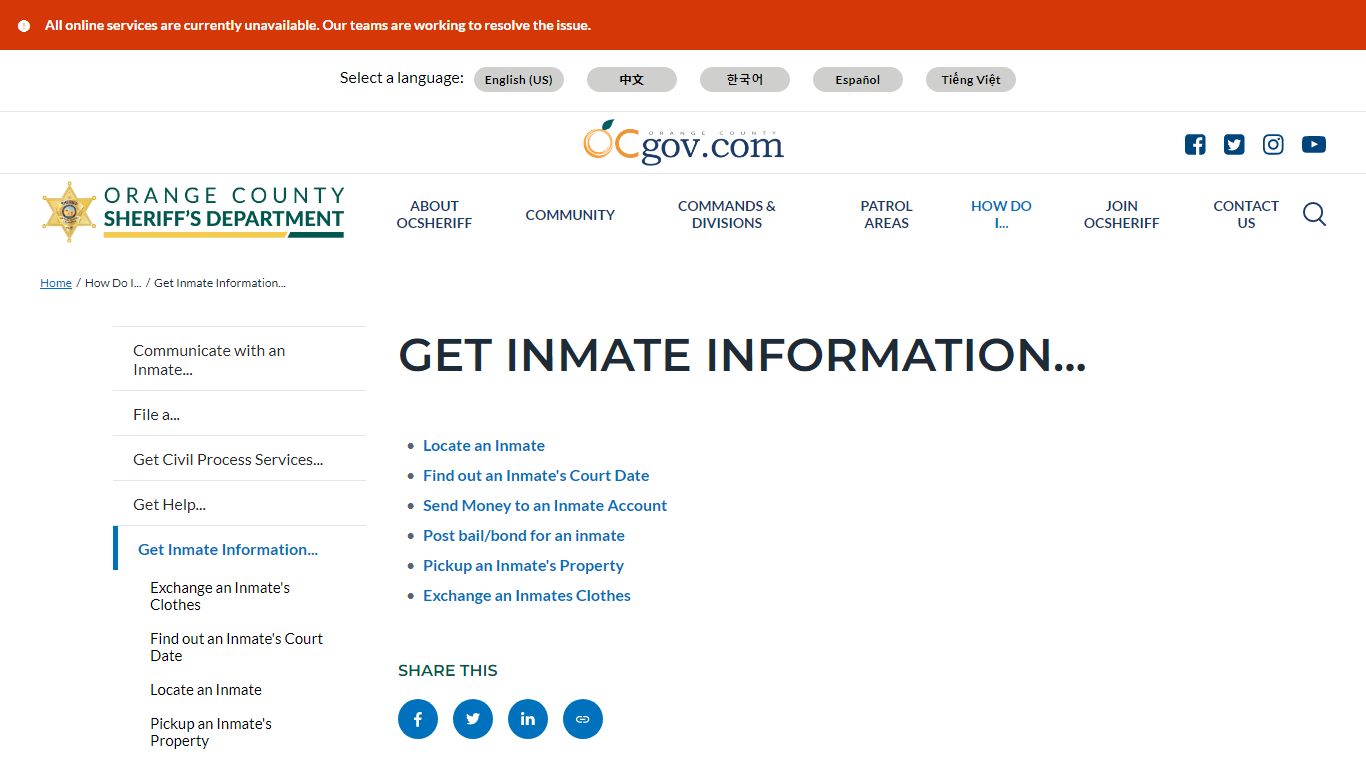 Get Inmate Information Orange County