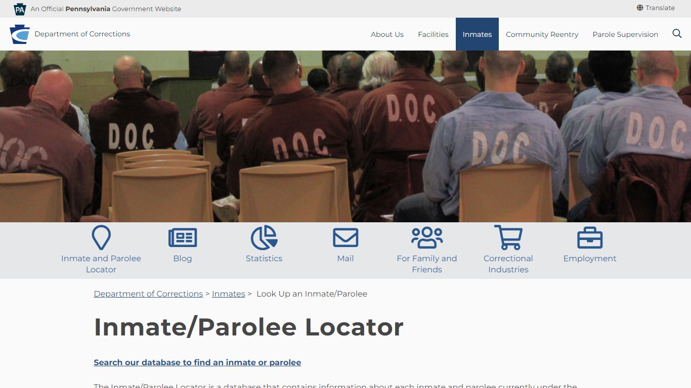 Look Up an Inmate/Parodye - Pennsylvania Department of Corrections